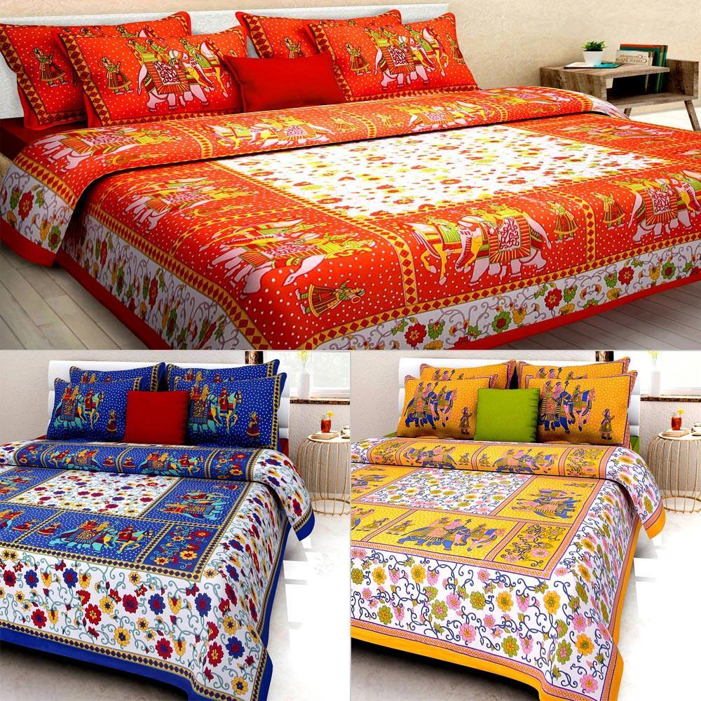 Multicolor Cotton King Size Bedsheet Set